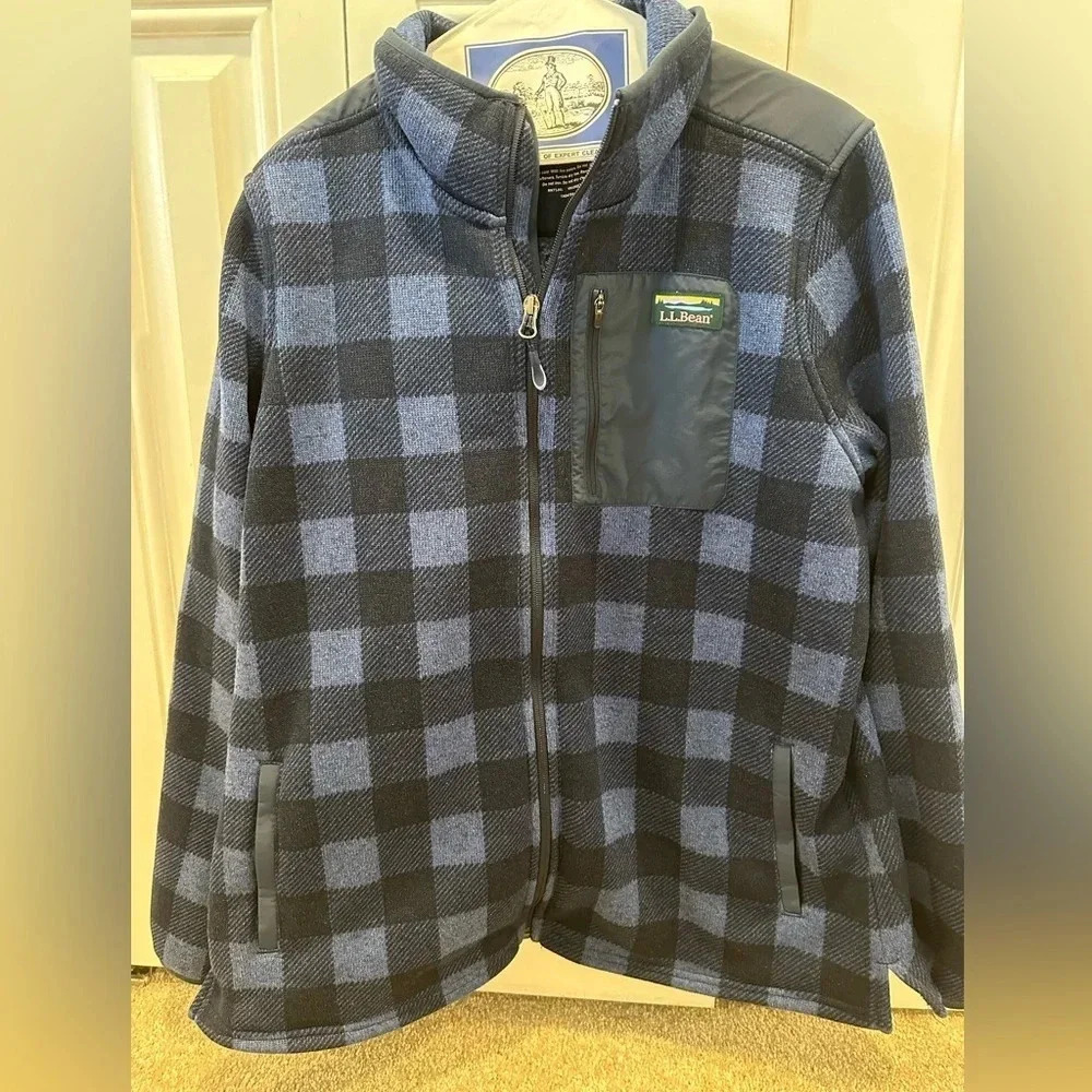 L.L. Bean Women's Black and Blue Checkered Utility Jacket